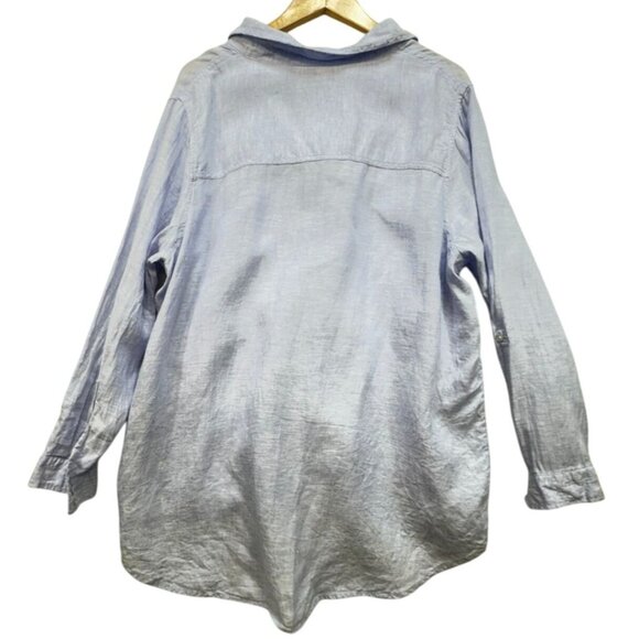 Rachel Zoe Womens 100% Linen Button-Down Shirt Size 1X Light Blue Coastal Beach - Picture 9 of 12